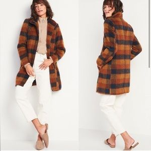 NWT Old Navy Soft Brushed Plaid Funnel Neck Coat